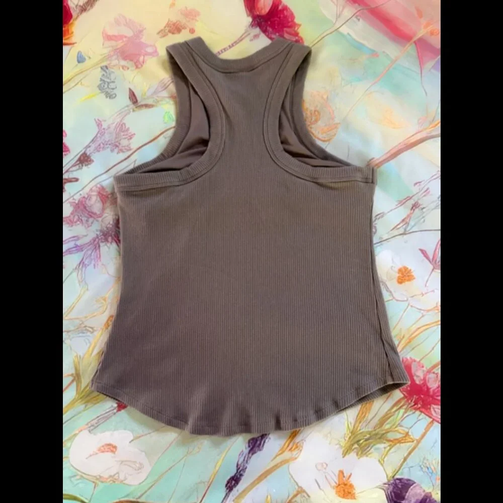 Fabletics High Neck Rib Built-In Bra Tank Desert Shadows Size Extra Large - Picture 6 of 11